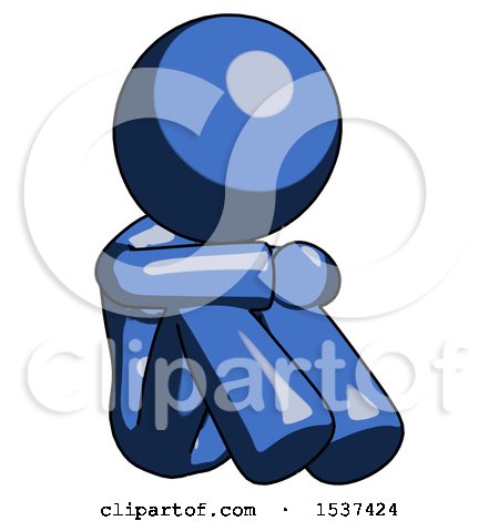 Blue Design Mascot Woman Sitting with Head down Facing Angle Right by Leo Blanchette