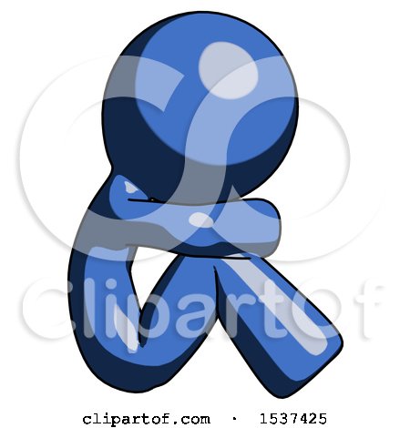 Blue Design Mascot Man Sitting with Head down Facing Sideways Right by Leo Blanchette