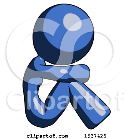 Blue Design Mascot Woman Sitting with Head down Facing Sideways Right by Leo Blanchette