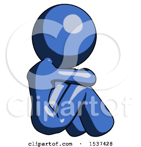 Blue Design Mascot Woman Sitting with Head down Back View Facing Right by Leo Blanchette