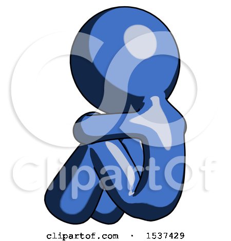 Blue Design Mascot Man Sitting with Head down Back View Facing Left by Leo Blanchette