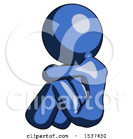 Blue Design Mascot Woman Sitting with Head down Back View Facing Left by Leo Blanchette