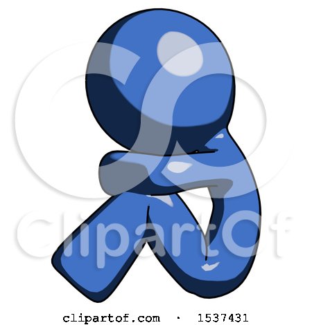 Blue Design Mascot Man Sitting with Head down Facing Sideways Left by Leo Blanchette
