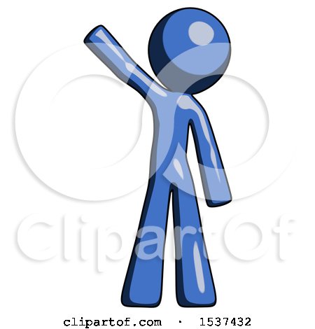 Blue Design Mascot Man Waving Emphatically with Right Arm by Leo Blanchette