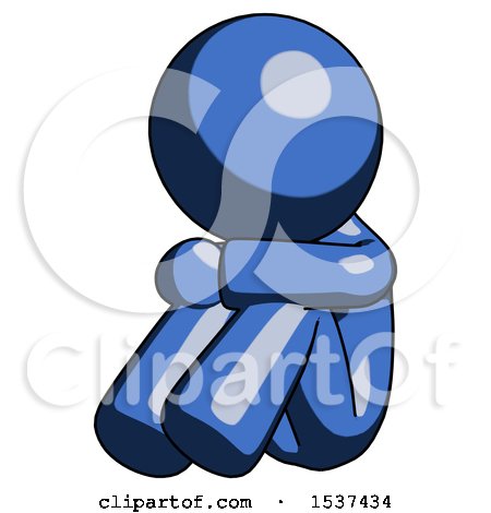 Blue Design Mascot Man Sitting with Head down Facing Angle Left by Leo Blanchette