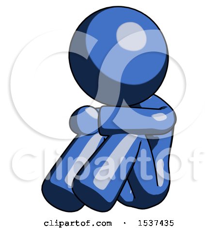 Blue Design Mascot Woman Sitting with Head down Facing Angle Left by Leo Blanchette