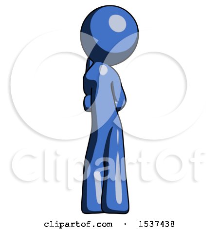 Blue Design Mascot Man Thinking, Wondering, or Pondering Rear View by Leo Blanchette