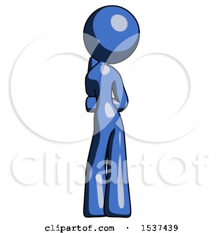 Blue Design Mascot Woman Thinking, Wondering, or Pondering, Rear View by Leo Blanchette