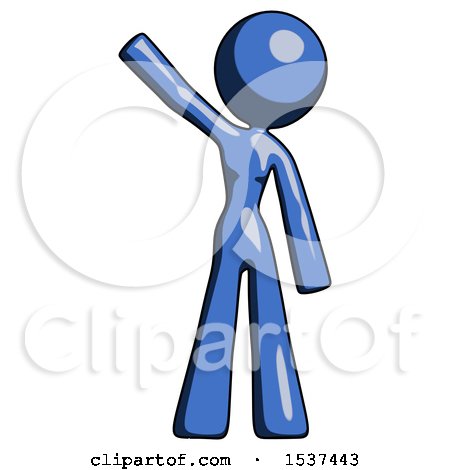 Blue Design Mascot Woman Waving Emphatically with Right Arm by Leo Blanchette
