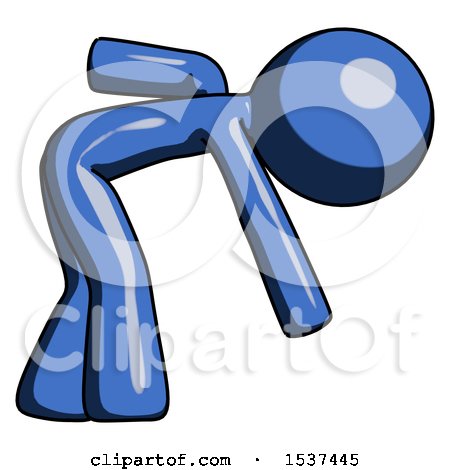 Blue Design Mascot Man Picking Something up Bent over by Leo Blanchette