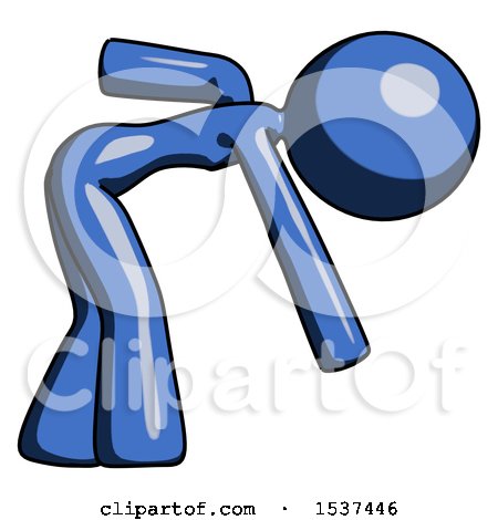 Blue Design Mascot Woman Bent over Picking Something up by Leo Blanchette