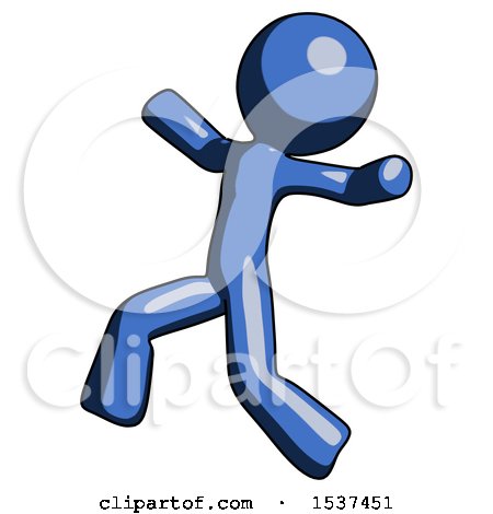 Blue Design Mascot Man Running Away in Hysterical Panic Direction Left by Leo Blanchette