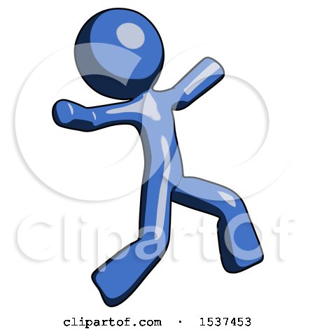 Blue Design Mascot Man Running Away in Hysterical Panic Direction Right by Leo Blanchette