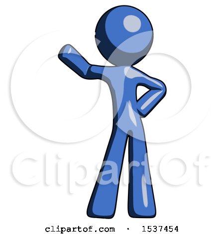 Blue Design Mascot Man Waving Right Arm with Hand on Hip by Leo Blanchette