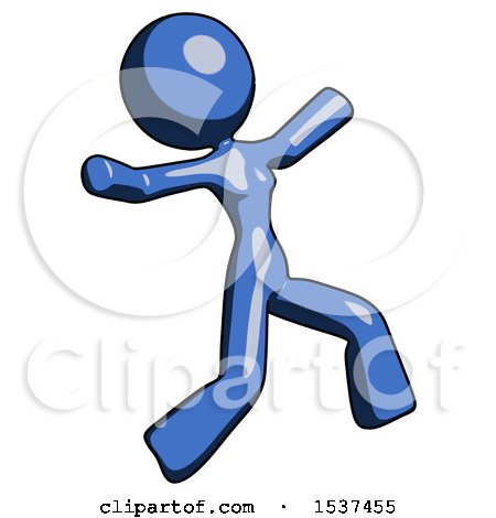 Blue Design Mascot Woman Running Away in Hysterical Panic Direction Right by Leo Blanchette