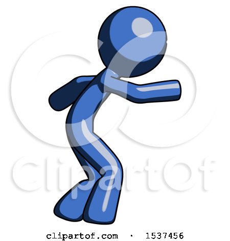 Blue Design Mascot Man Sneaking While Reaching for Something by Leo Blanchette