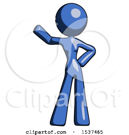 Blue Design Mascot Woman Waving Right Arm with Hand on Hip by Leo Blanchette
