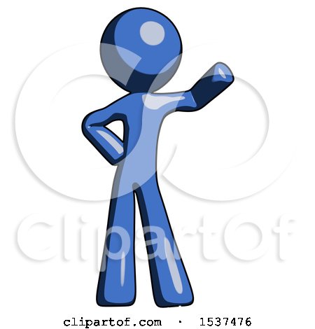 Blue Design Mascot Man Waving Left Arm with Hand on Hip by Leo Blanchette