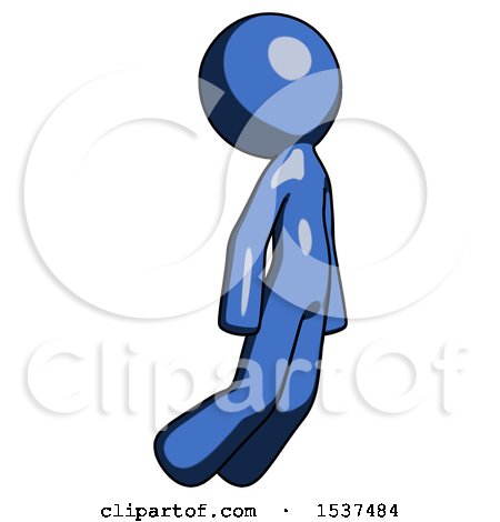 Blue Design Mascot Man Floating Through Air Right by Leo Blanchette