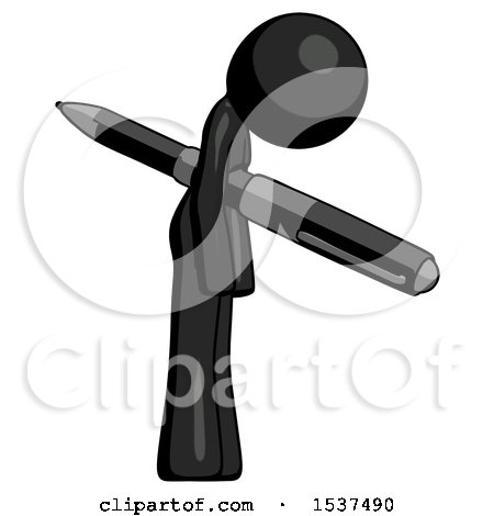 Black Design Mascot Woman Impaled Through Chest with Giant Pen by Leo Blanchette
