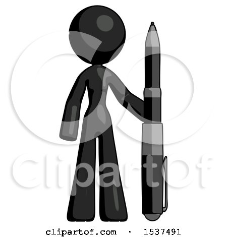 Black Design Mascot Woman Holding Large Pen by Leo Blanchette