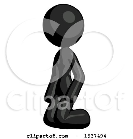 Black Design Mascot Woman Kneeling Angle View Left by Leo Blanchette
