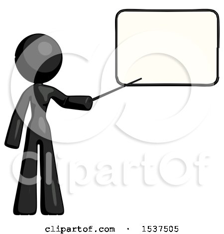 Black Design Mascot Woman Pointing at Dry-erase Board with Stick Giving Presentation by Leo Blanchette