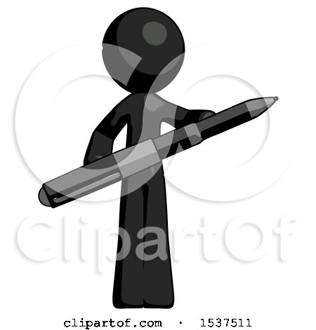 Black Design Mascot Man Posing Confidently with Giant Pen by Leo Blanchette