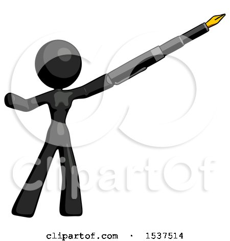 Black Design Mascot Woman Pen Is Mightier Than the Sword Calligraphy Pose by Leo Blanchette