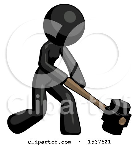 Black Design Mascot Woman Hitting with Sledgehammer, or Smashing Something at Angle by Leo Blanchette
