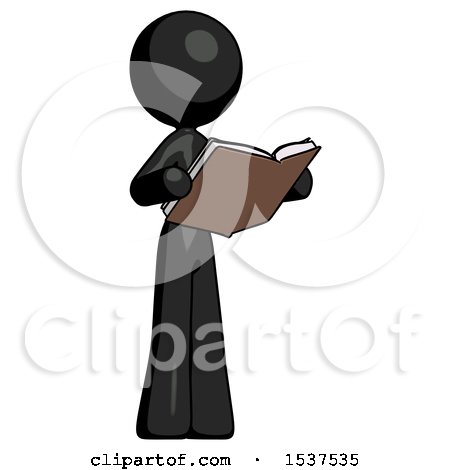Black Design Mascot Woman Reading Book While Standing up Facing Away by Leo Blanchette