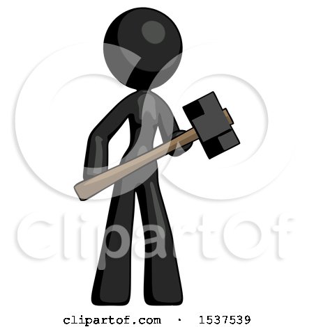 Black Design Mascot Woman with Sledgehammer Standing Ready to Work or Defend by Leo Blanchette