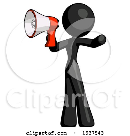 Black Design Mascot Woman Shouting into Megaphone Bullhorn Facing Left by Leo Blanchette