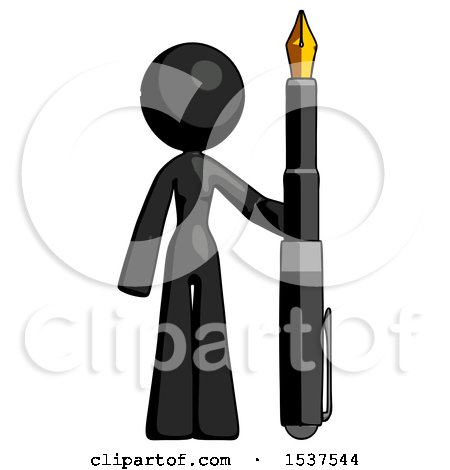 Black Design Mascot Woman Holding Giant Calligraphy Pen by Leo Blanchette