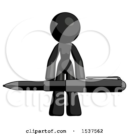 Black Design Mascot Woman Lifting a Giant Pen like Weights by Leo Blanchette