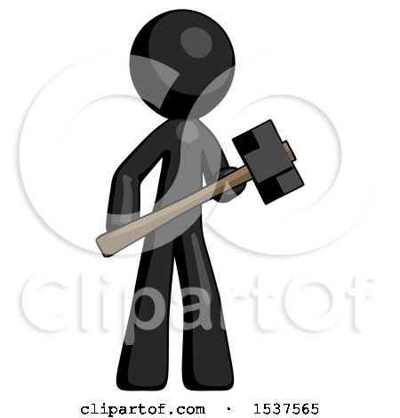 Black Design Mascot Man with Sledgehammer Standing Ready to Work or Defend by Leo Blanchette