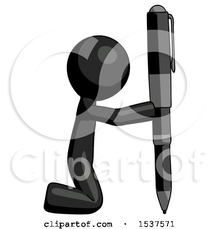 Black Design Mascot Man Posing with Giant Pen in Powerful yet Awkward Manner. by Leo Blanchette