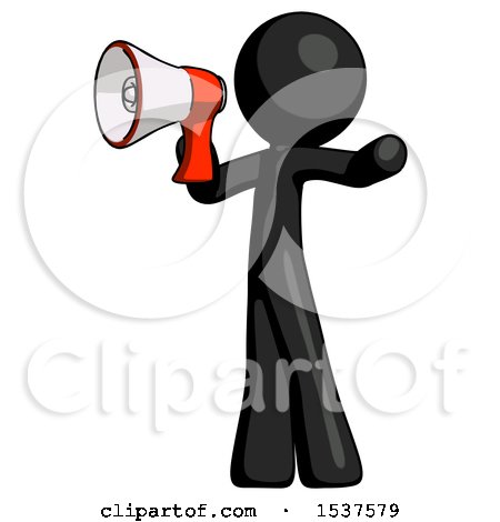 Black Design Mascot Man Shouting into Megaphone Bullhorn Facing Left by Leo Blanchette