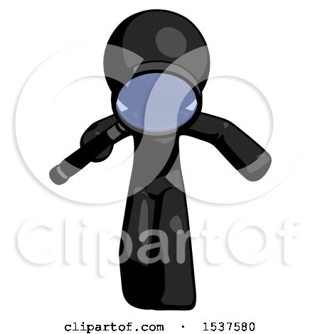 Black Design Mascot Man Looking down Through Magnifying Glass by Leo Blanchette