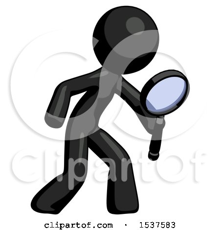 Black Design Mascot Man Inspecting with Large Magnifying Glass Right by Leo Blanchette