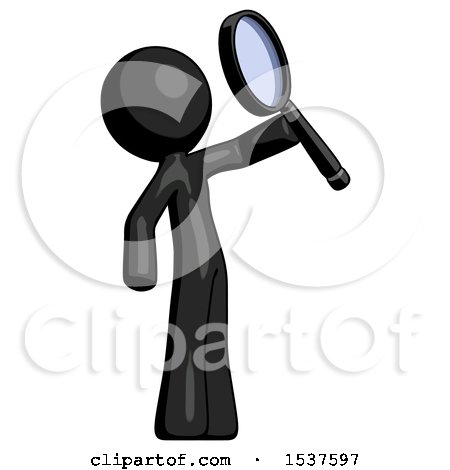 Black Design Mascot Man Inspecting with Large Magnifying Glass Facing up by Leo Blanchette