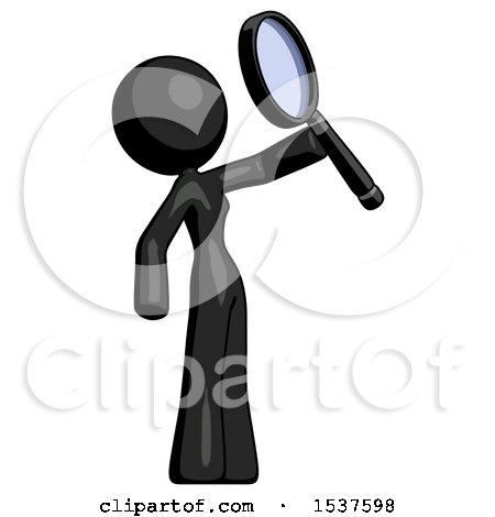 Black Design Mascot Woman Inspecting with Large Magnifying Glass Facing up by Leo Blanchette