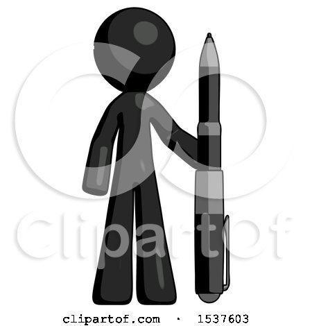 Black Design Mascot Man Holding Large Pen by Leo Blanchette