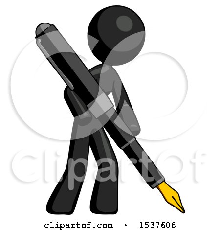Black Design Mascot Woman Drawing or Writing with Large Calligraphy Pen by Leo Blanchette
