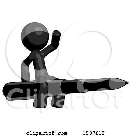 Black Design Mascot Man Riding a Pen like a Giant Rocket by Leo Blanchette