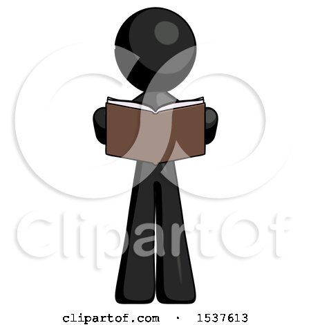 Black Design Mascot Man Reading Book While Standing up Facing Viewer by Leo Blanchette