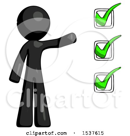 Black Design Mascot Man Standing by List of Checkmarks by Leo Blanchette