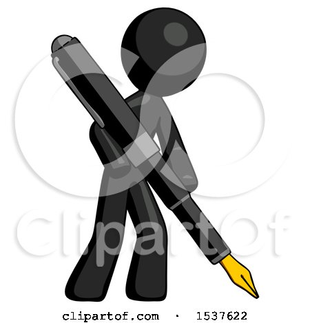Black Design Mascot Man Drawing or Writing with Large Calligraphy Pen by Leo Blanchette