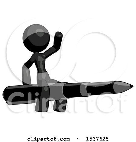 Black Design Mascot Woman Riding a Pen like a Giant Rocket by Leo Blanchette