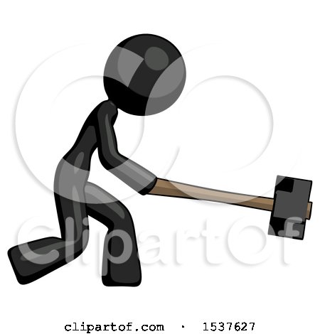 Black Design Mascot Woman Hitting with Sledgehammer, or Smashing Something by Leo Blanchette